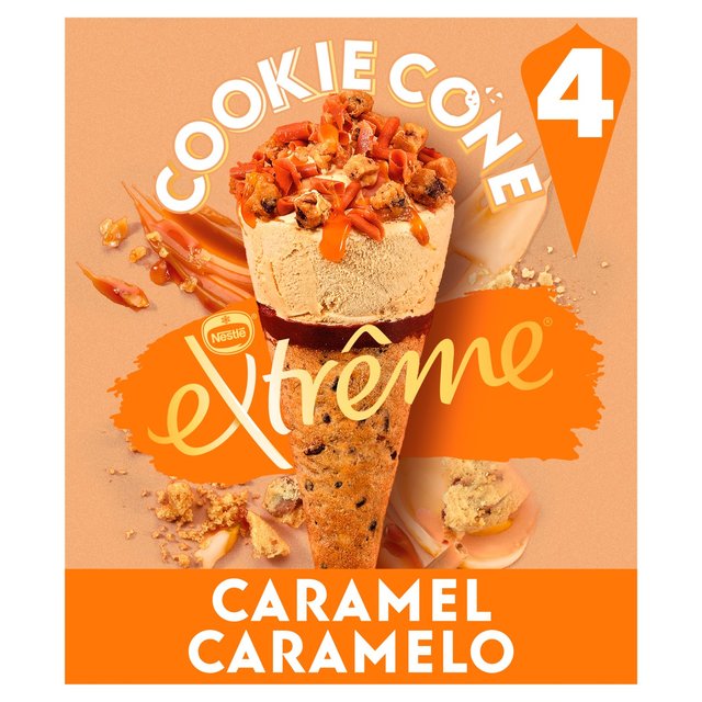 Nestle Extreme Caramel Ice Cream Cookie Cone, 110ml, 4 x 110ml