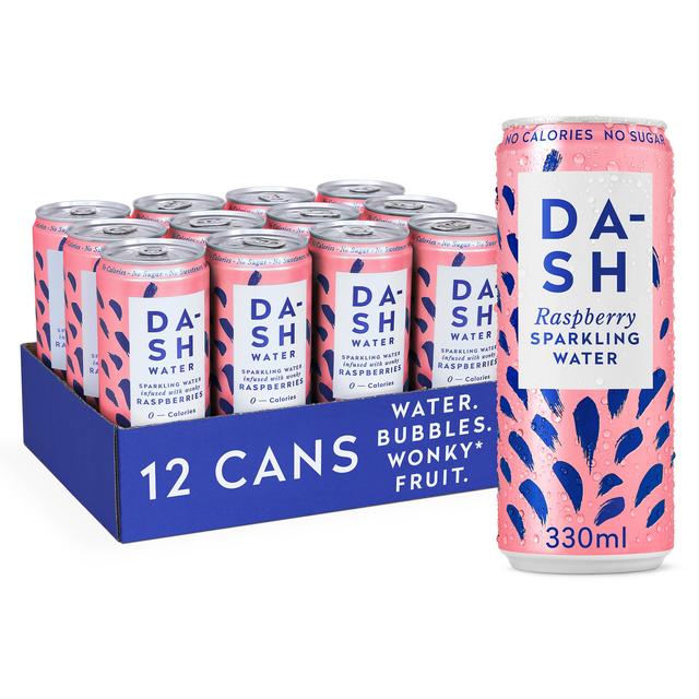 Dash Raspberry Infused Sparkling Water, 12 x 330ml