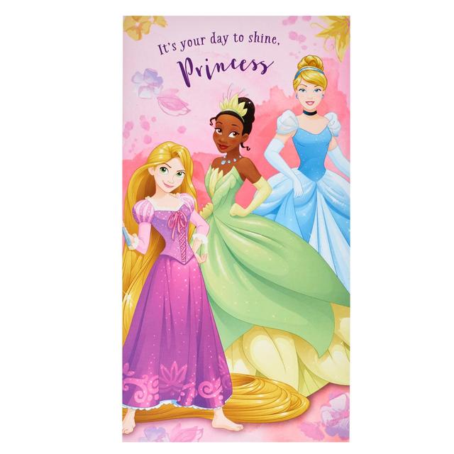 UK Greetings Pink, Blue and Green Disney Princess Birthday Card, 12.1x22.9cm