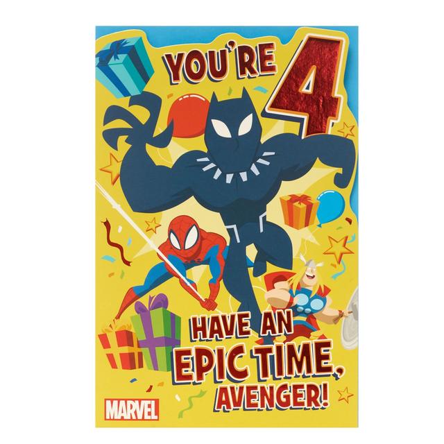 UK Greetings Red, Blue and Yellow Avengers 4th Birthday Card, 14.9x22.9cm