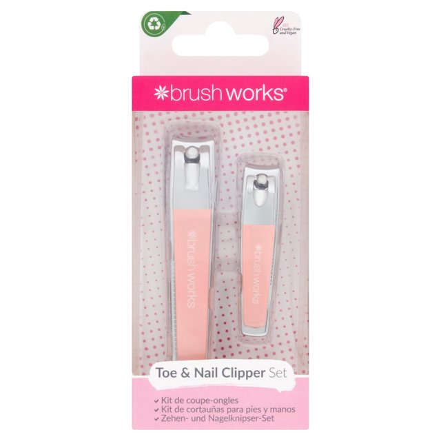 Brushworks Cruelty-free Silver and Pink Stainless Steel Toe & Nail Clipper Set, One Size