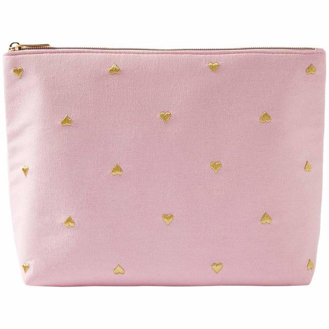 M & S Pink and Gold Cotton Heart Make-Up Bag, 24mm