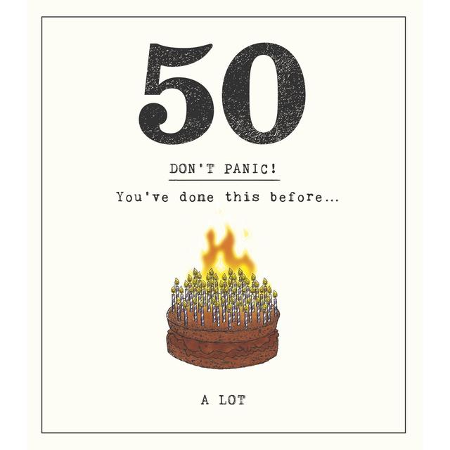 Black and White Mill Board Etched 50 Don’t Panic! Candles On Cake, 160x176mm