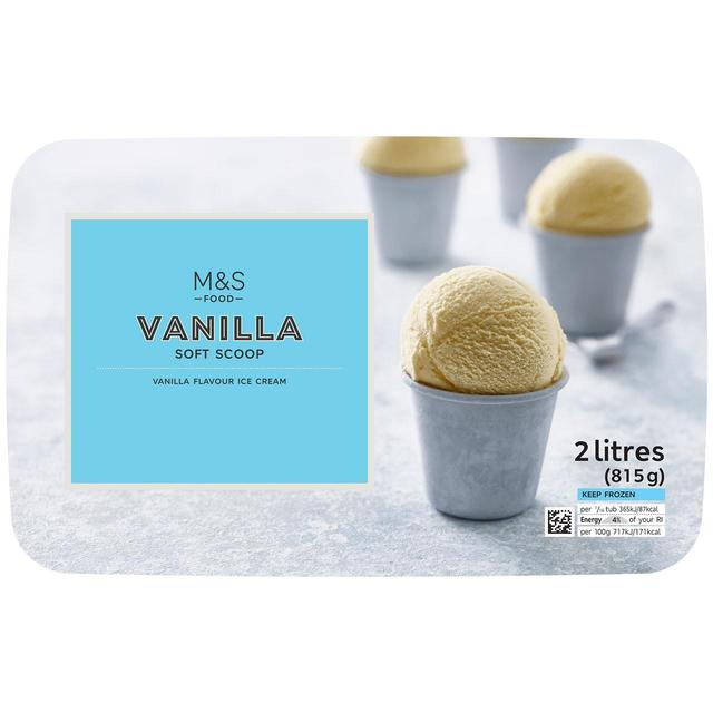 M & S Vanilla Soft Scoop Ice Cream, 1L, 2L