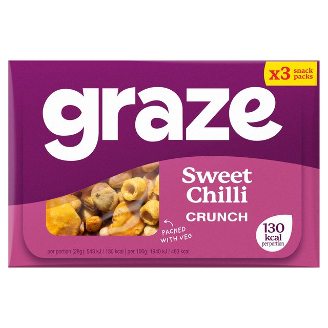 Graze Sweet Chilli Crunch Vegan Healthy Snack Triple Pack, 91g, 3 x 28g