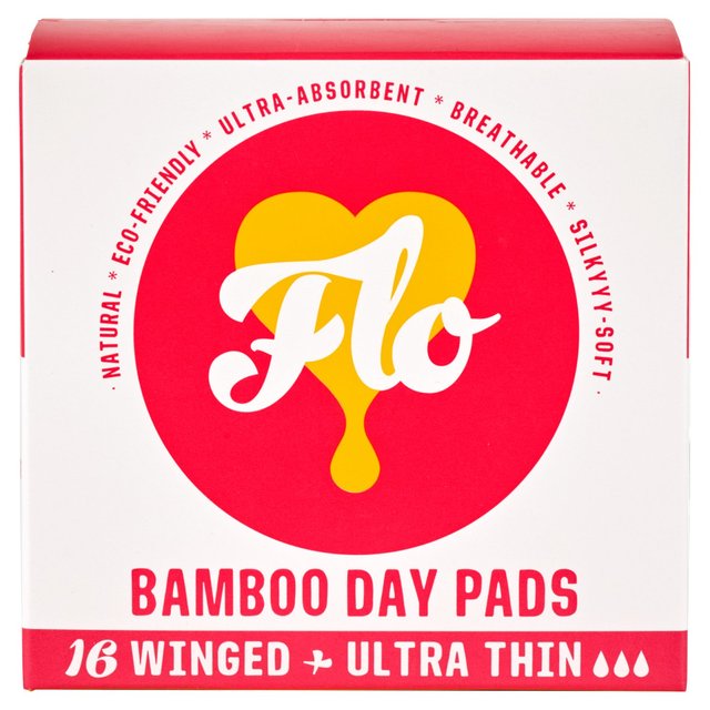 FLO Bamboo Sanitary Day Pads, Winged & Ultra Thin, 16 Per Pack