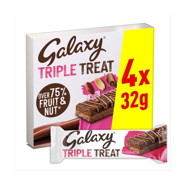 Galaxy Triple Treat Fruit & Nut Milk Chocolate Snack Bars Multipack 4x32g, 128g