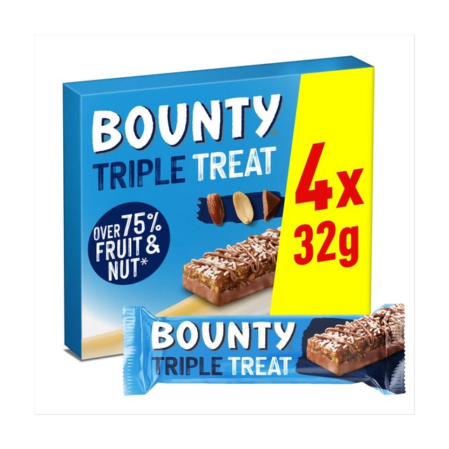 Bounty Triple Treat Fruit & Nut Milk Chocolate Snack Bars Multipack 4x32g, 128g
