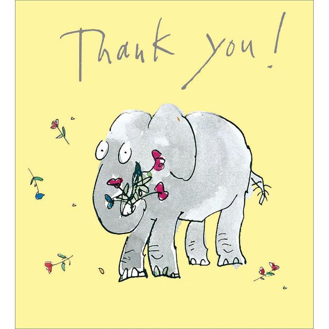Yellow and Grey Quentin Blake Thank You Elephant Card, 14.6x13cm, 8 per Pack