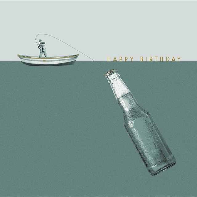 Happy Birthday Fishing Beer Bottle Card