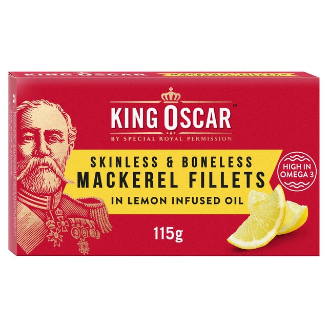 John West Mackerel Fillets in Lemon Infused Oil, King Oscar, 115g