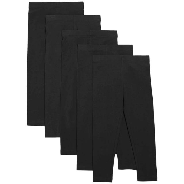 M & S Black Cotton Rich Pack of 5 Plain Leggings, 2-3 Years