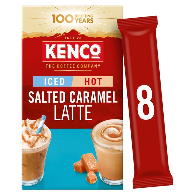 Kenco Salted Caramel Iced Hot Latte Instant Coffee 8 Sachets, 8 Per Pack