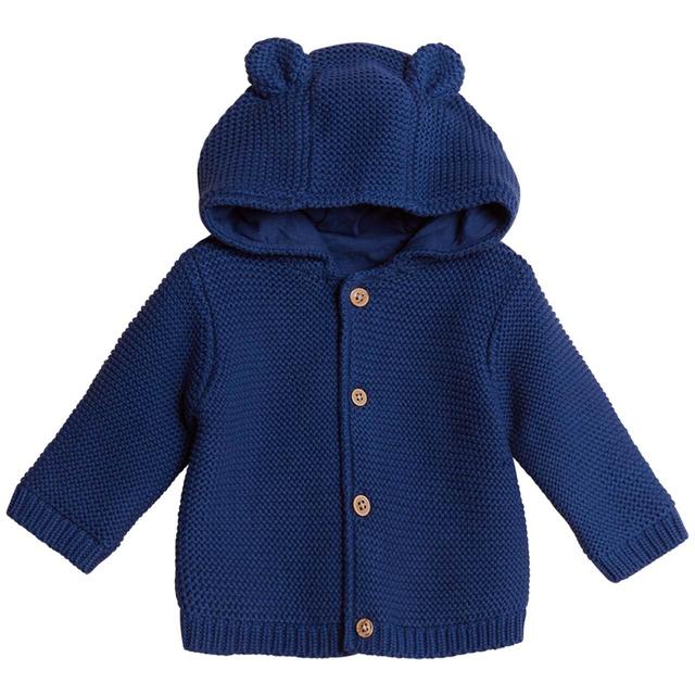 M & S Dark Indigo Blue Cotton Knitted Chunky Cardigan, 9-12 Months