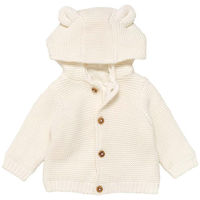 M & S Pure Cotton Chunky Knitted Cardigan, Ivory 6-9 M