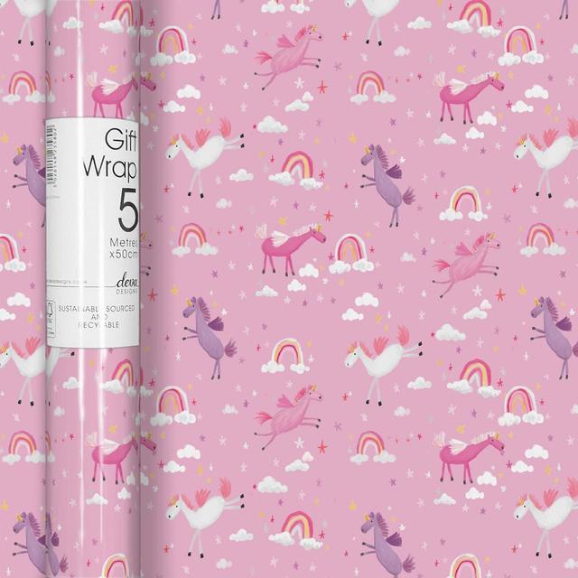 Deva Designs Pink Unicorn Gift Wrap Roll, 5m