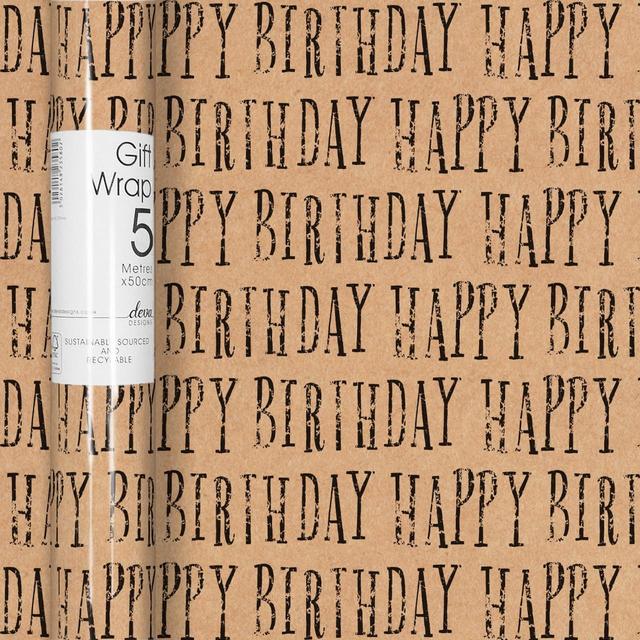 Deva Designs Craft Happy Birthday Gift Wrap Roll, 5m
