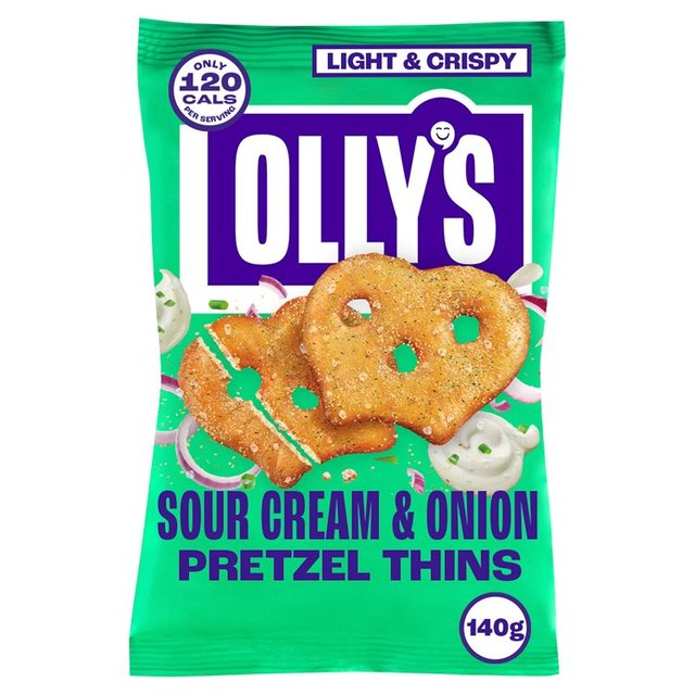 Olly’s Olives Vegan Sour Cream & Onion Pretzel Thins, 140g