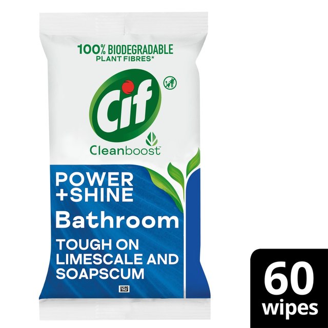 Cif Bathroom Cleaning Biodegradable Wipes Fresh Eucalyptus, 60 Per Pack