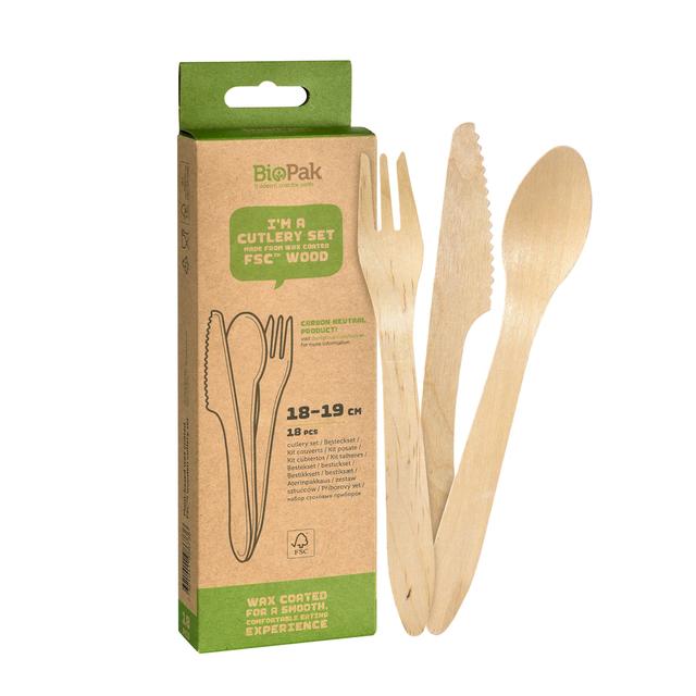 Duni Vegan Wood BioPak Mixed Wooden Cutlery, 16 and 16.5cm, 18 per Pack