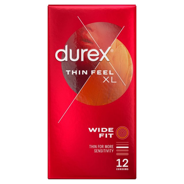 Durex Thin Feel XL Condoms More Sensitivity Wide Fit, 12 Per Pack