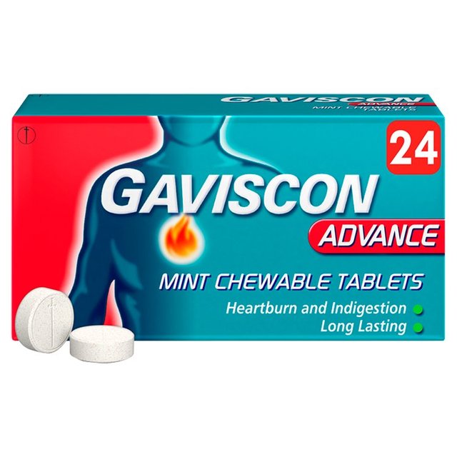 Gaviscon Advance Tabs Heartburn Relief Mint, 24 Per Pack