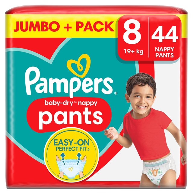 Pampers Baby-Dry Nappy Pants Size 8, 17kg+, Jumbo Pack