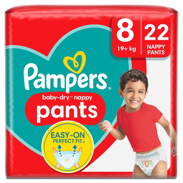 P & G White, Green and Yellow Pampers Baby Dry Pants S8 Essential Pack, 22 Per Pack