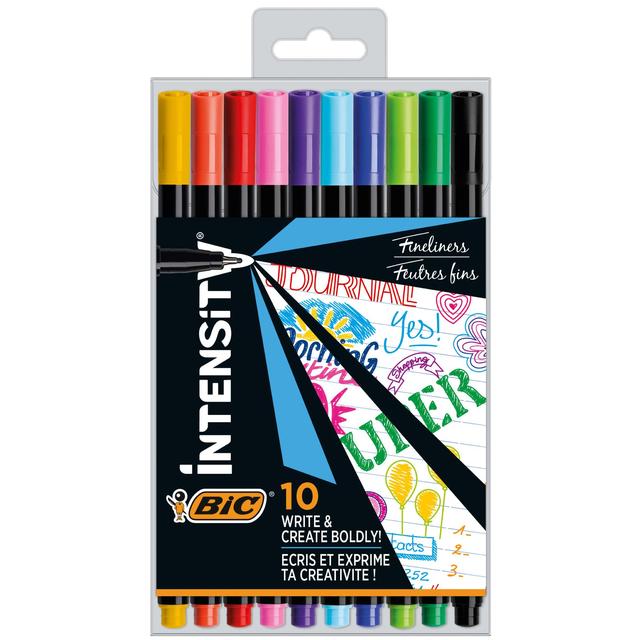 Bic UK Black, Red and Pink Pack of 10 BIC Intensity Fineliners, 0.4mm