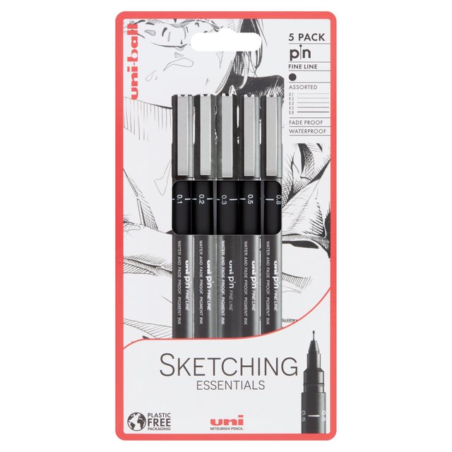 Uni-ball Uni Pin Sketching Essentials Fineliner Drawing Pens, 5 Per Pack