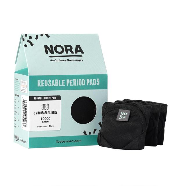 Nora Black Pack of 3 Reusable Liner Pads, 3 Per Pack
