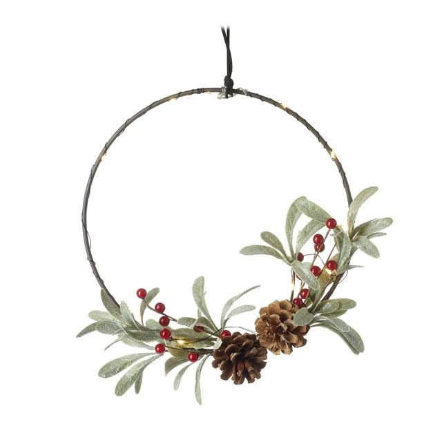 Light Up Christmas Wreath with Leaves & Pinecones | Ocado