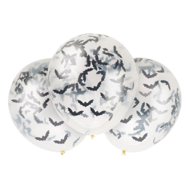 Halloween Clear Balloons With Bat Confetti, 5 Per Pack