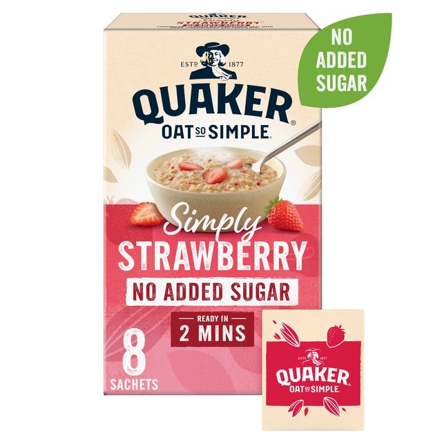 Quaker Oat So Simple Simply Strawberry Porridge Cereal No Added Sugar, 8 Per Pack
