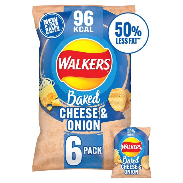 Walkers Baked Cheese & Onion Multipack Snacks, 6 Per Pack