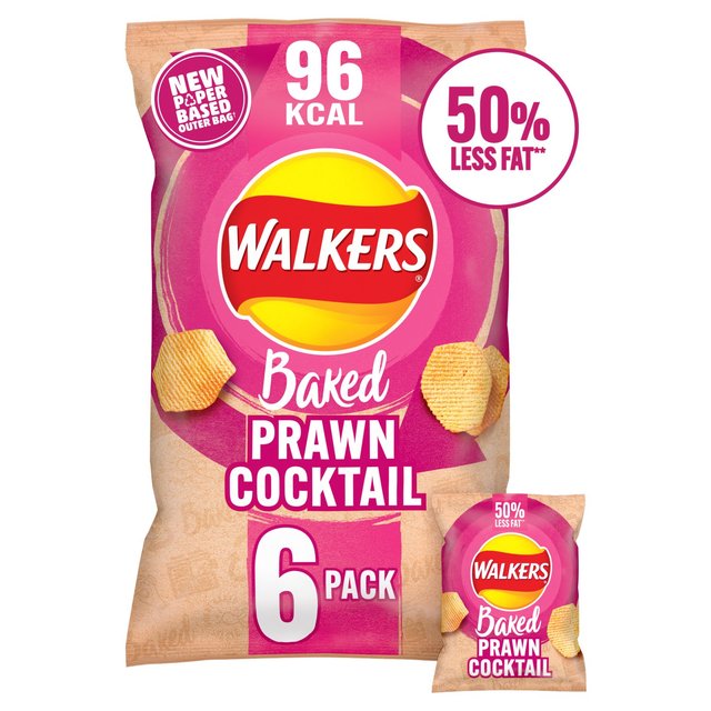 Walkers Baked Prawn Cocktail Multipack Snacks, 6 x 22g