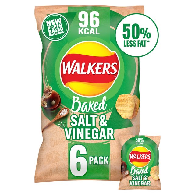Walkers Baked Salt & Vinegar Multipack Snacks, 6 Per Pack