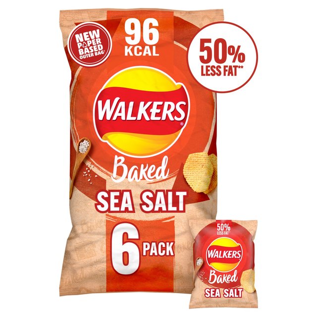 Walkers Baked Sea Salt Multipack Snacks, 6 Per Pack