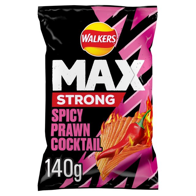 Walkers Max Strong Fiery Prawn Cocktail Sharing Crisps, 140g