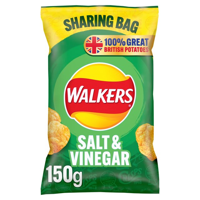 Walkers Salt & Vinegar Sharing Bag Crisps, 150g