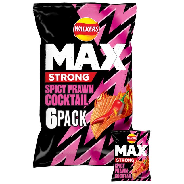 Walkers Max Strong Fiery Prawn Cocktail Multipack Crisps, 6 Per Pack