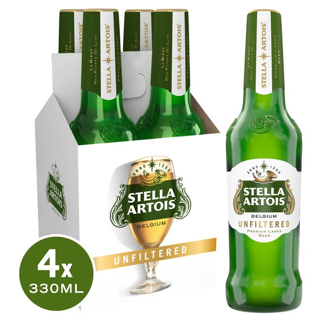 Stella Artois Unfiltered Lager Bottle, 4 x 330ml