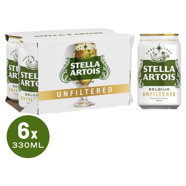 Stella Artois Unfiltered Lager Cans, 6 x 330ml