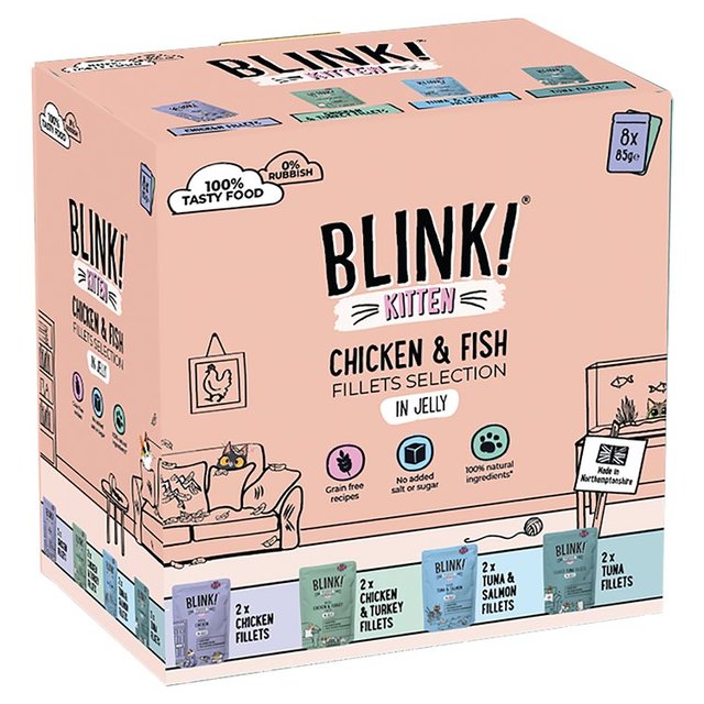Blink! Wet Chicken & Fish Premium Fillets in Jelly Multipack Pouches, 8 x 85g