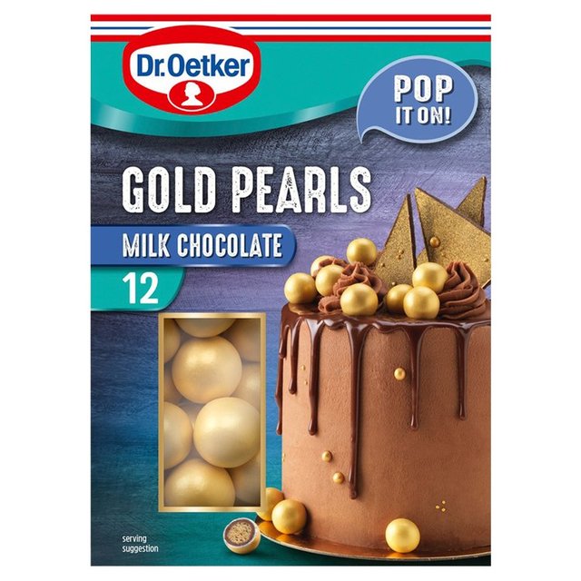 Dr. Oetker 12 Milk Chocolate Gold Pearls Cake Decorations, 36g