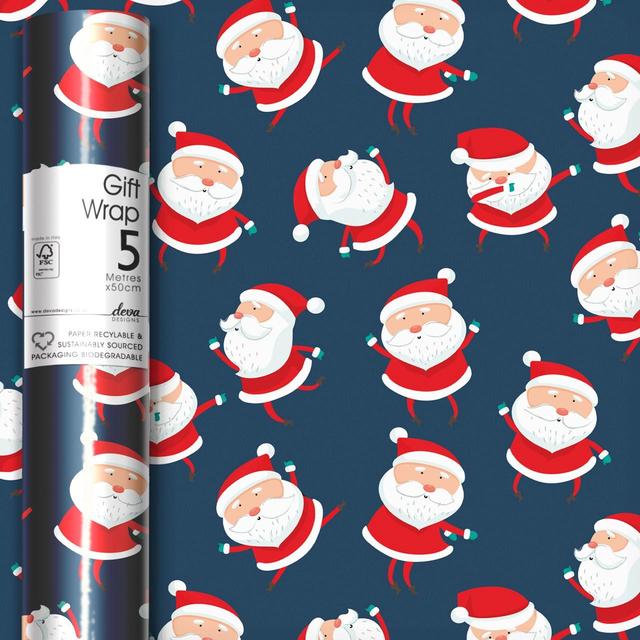 Deva Designs Dancing Santa Christmas Gift Wrap Roll, 5m