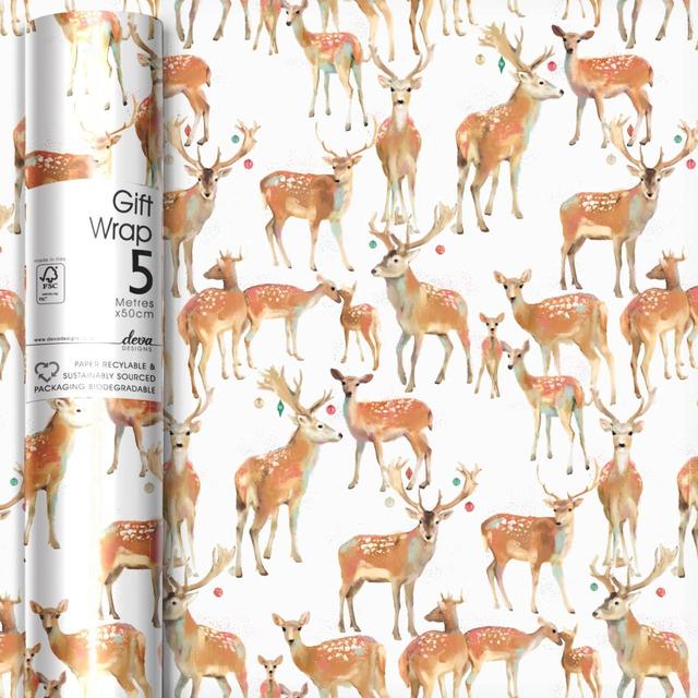 Deva Designs Reindeer Family Christmas Gift Wrap Roll, 5m