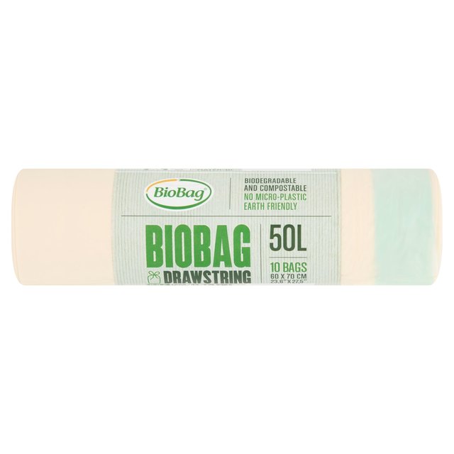 Biobag 50L Compostable Drawstring Bin Liners, 10 per Pack