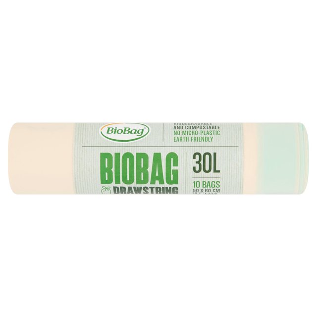 Biobag 30L Compostable Drawstring Bin Liners, 10 per Pack