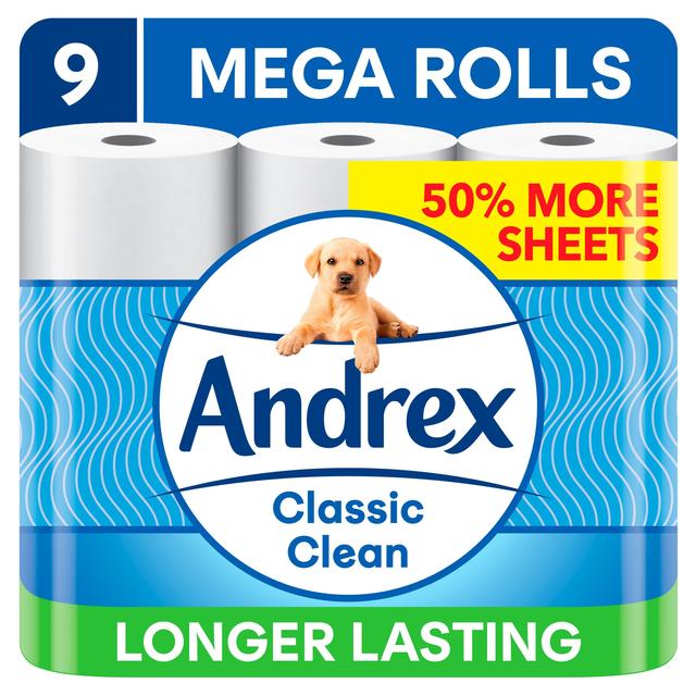 Andrex Classic Clean Mega Toilet Roll, 9 Per Pack